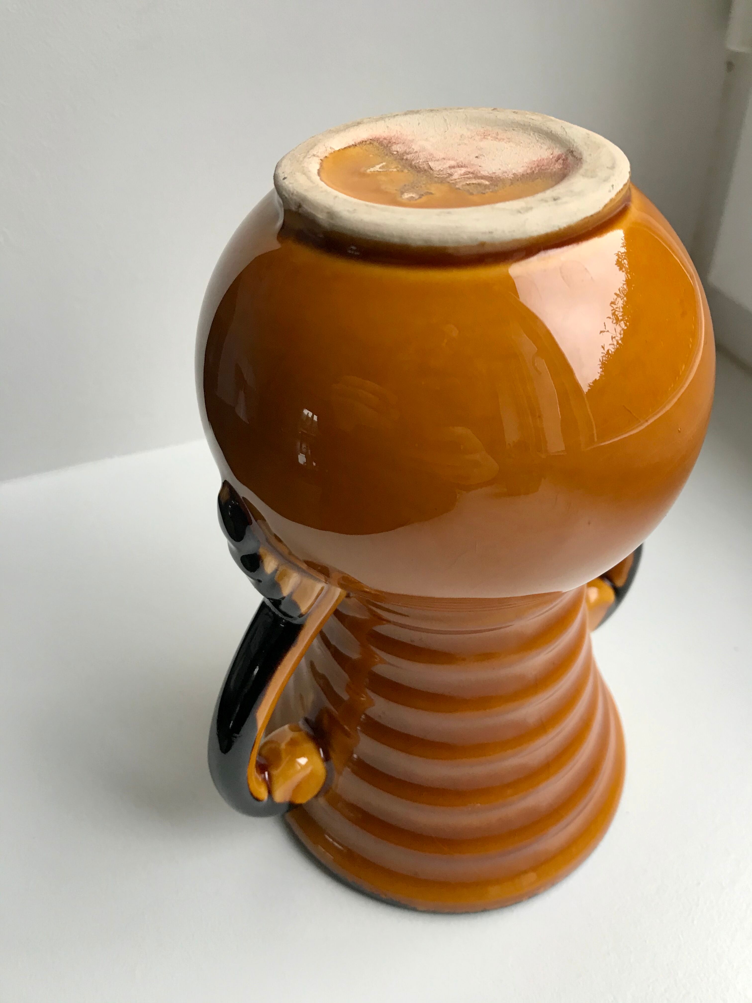 Vallauris yellow ceramic vase made in France 70s