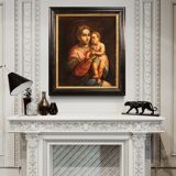 Antique religious painting Virgin with child from 17th century