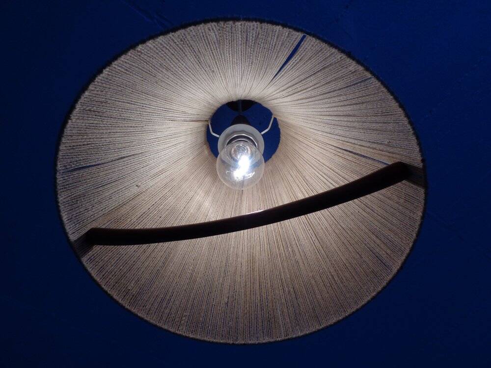 Teak and sisal ceiling lamp from Temde, 1960s