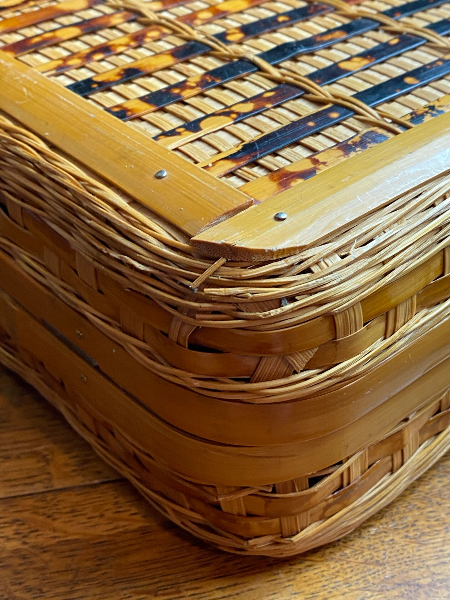 Wicker and wood suitcase