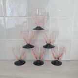 Pink and black etched Art Deco glass