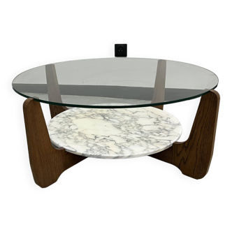 Hugues Poignant coffee table in marble and glass