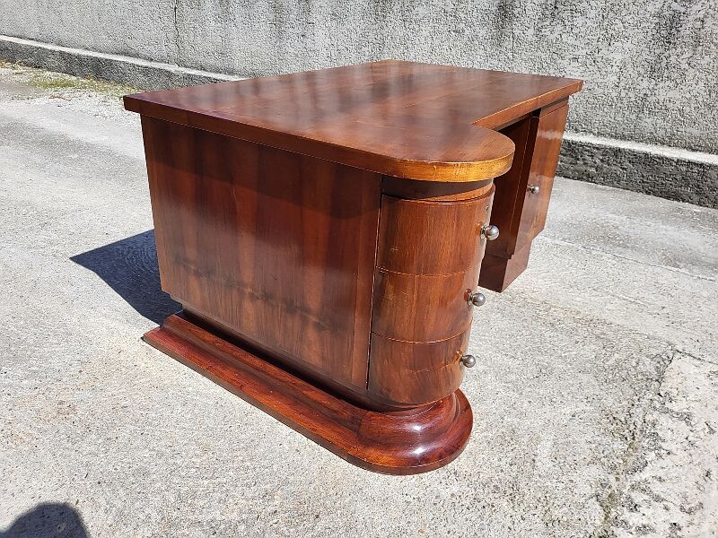 Bureau art deco en noyer 3 tiroirs et une porte