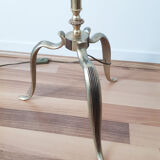 Tripod floor lamp in gilded brass, pleated lampshade, Louis XV style