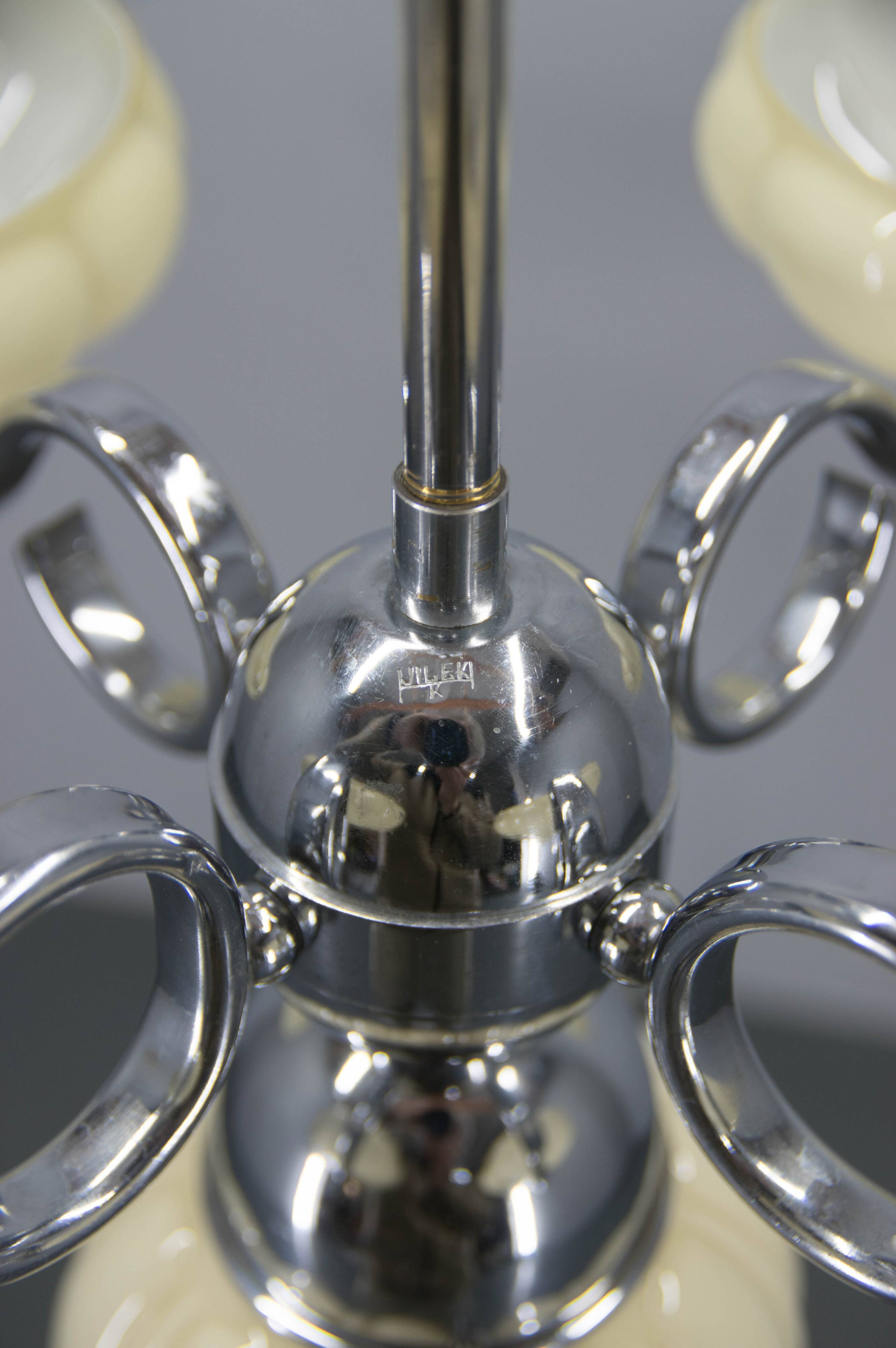 Art Deco Chrome and Glass Chandelier, 1930s