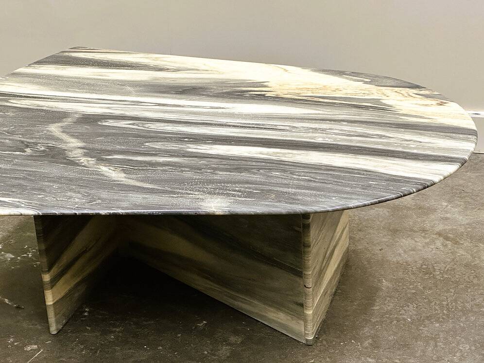Large vintage unique marble table with zig zag base, France, 1980s