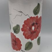 Vase, vintage glazed terracotta pottery, with signed floral decoration