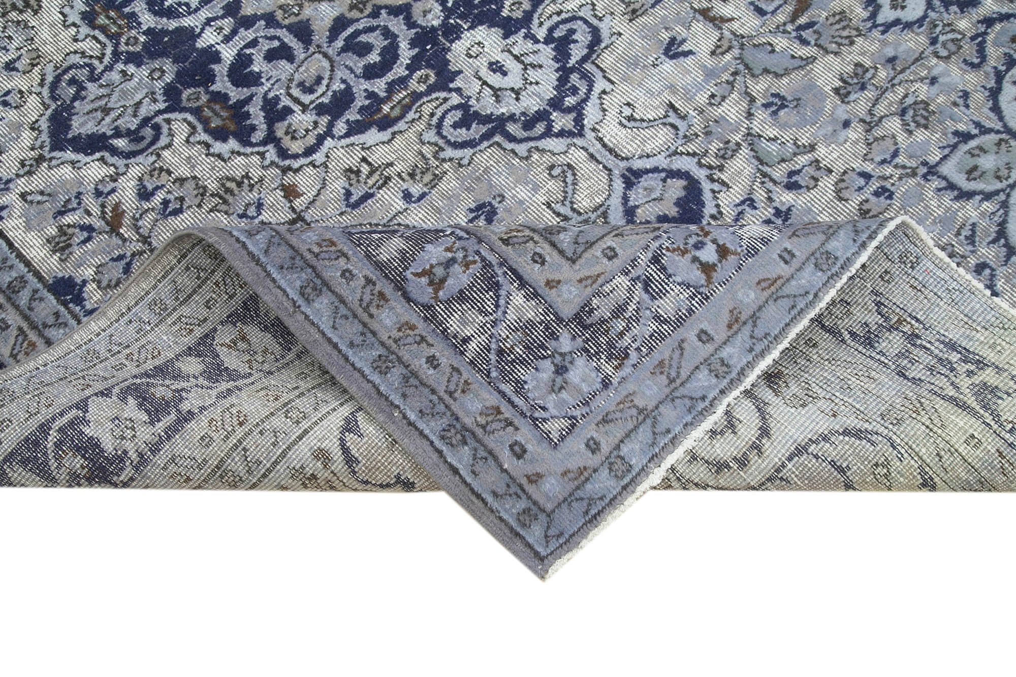 Handmade carved anatolian 1970s 191 cm x 276 cm blue rug
