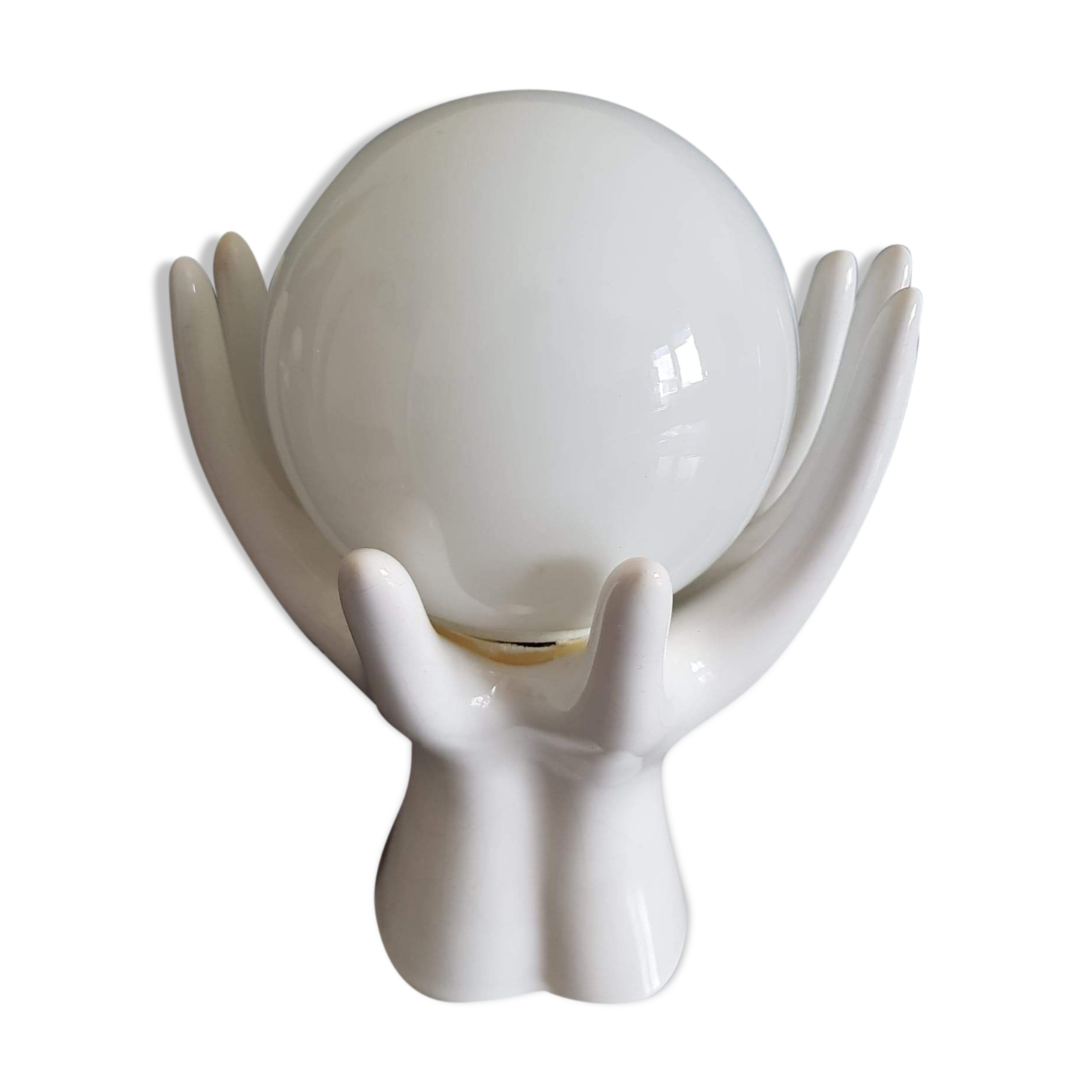 Vintage hand lamp ceramic white with opaline globe