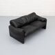 Black leather Cassina Maralunga sofa, 1970s