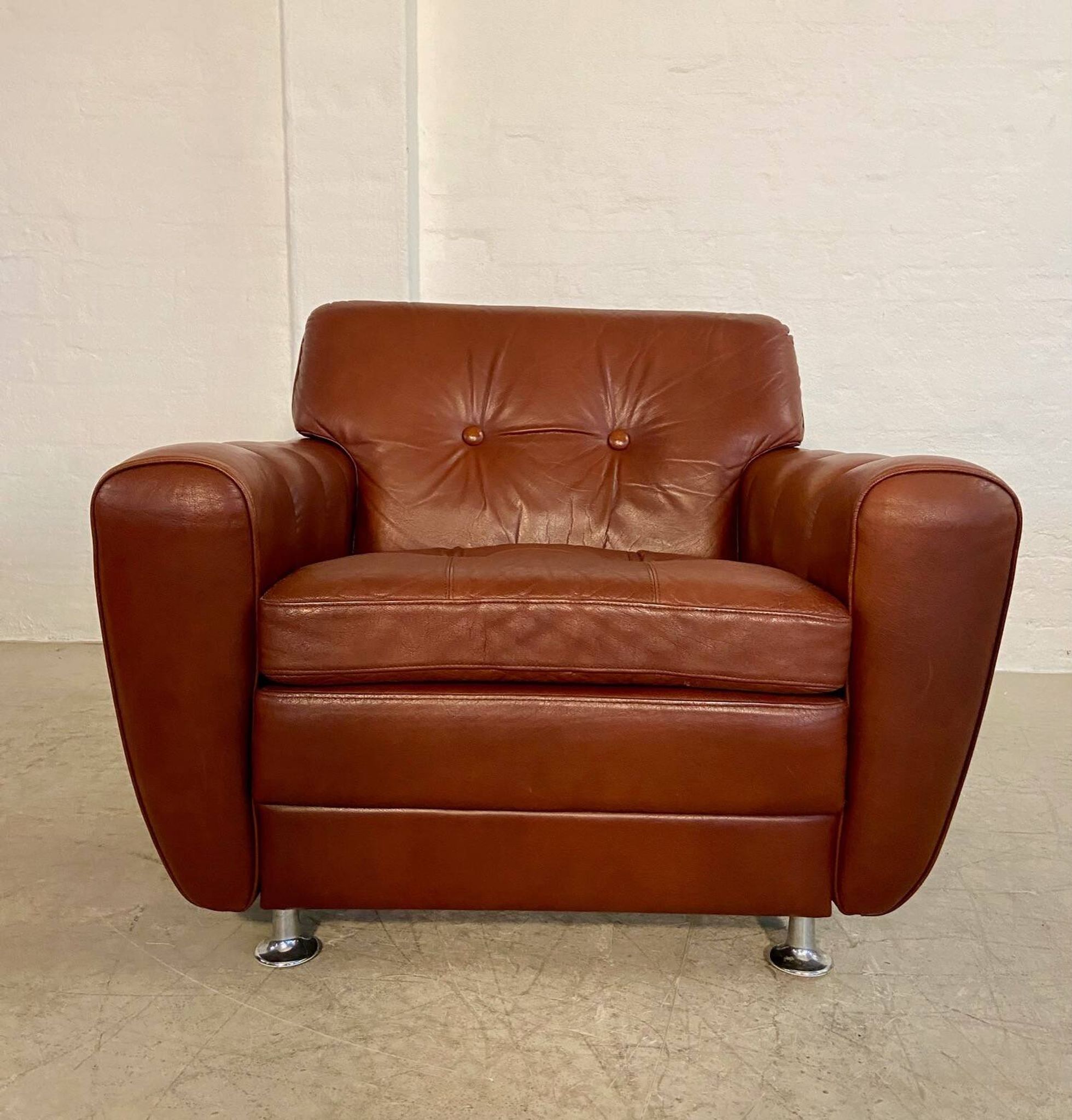 Vintage Danish mid-century Svend Skipper leather club chair 1970s