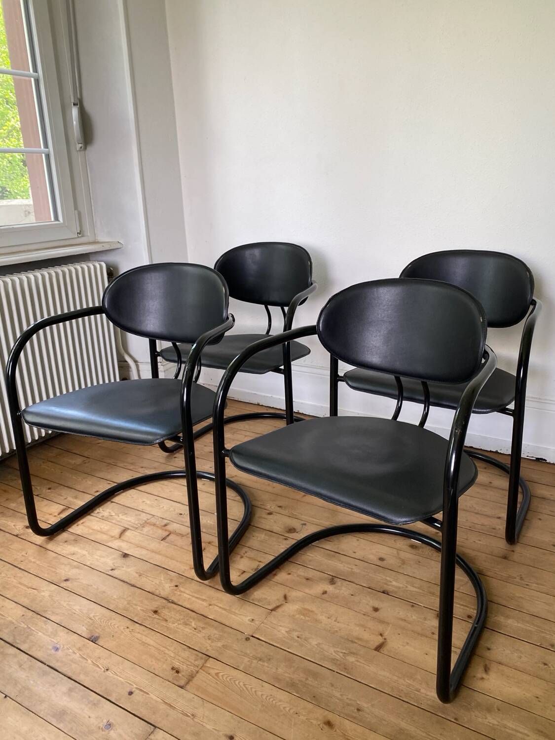 4 Effezeta chairs Italy tubular mid century vintage design 1980