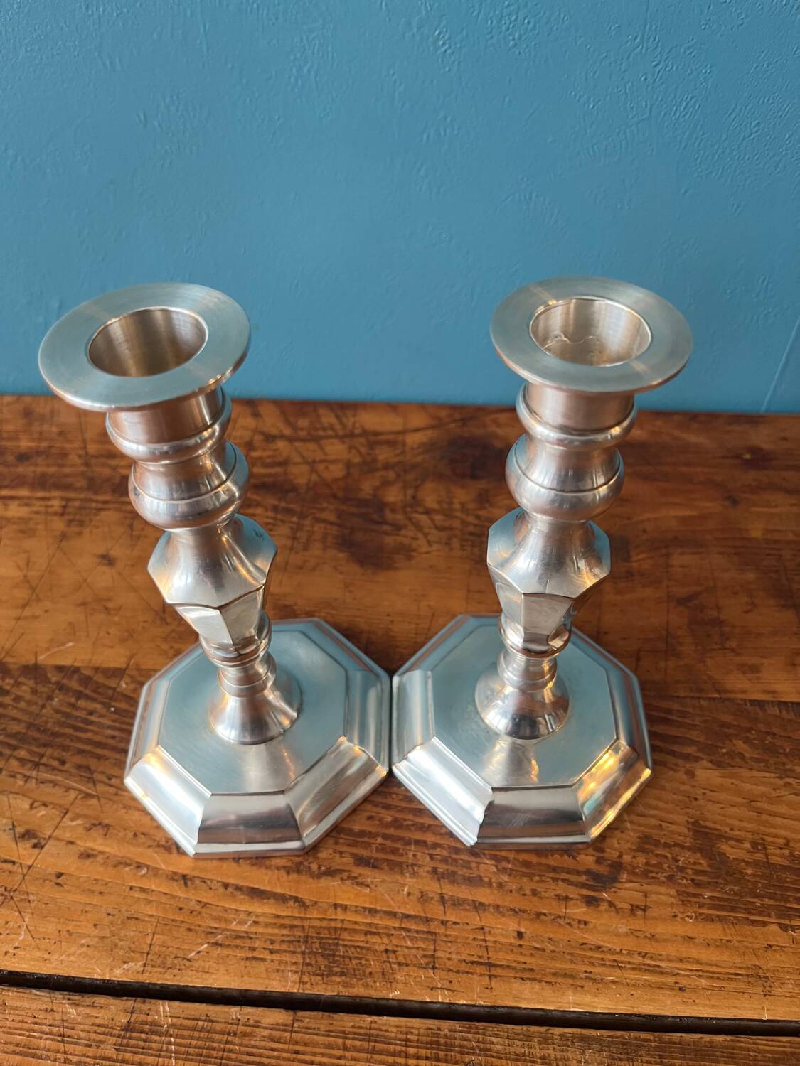 Pair of silver metal candlesticks