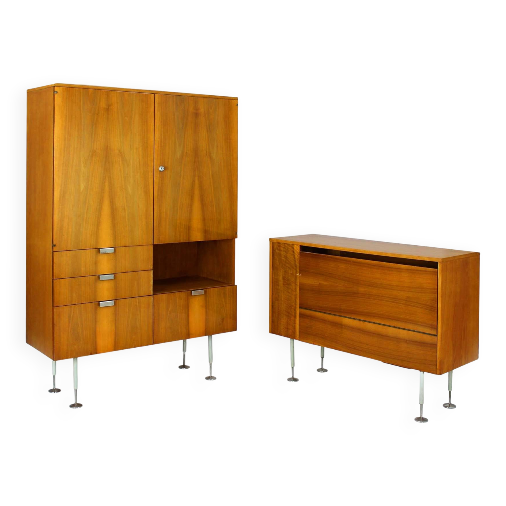 Mid-century ash and walnut wardrobes by Jitona, 1960s, set of 2.