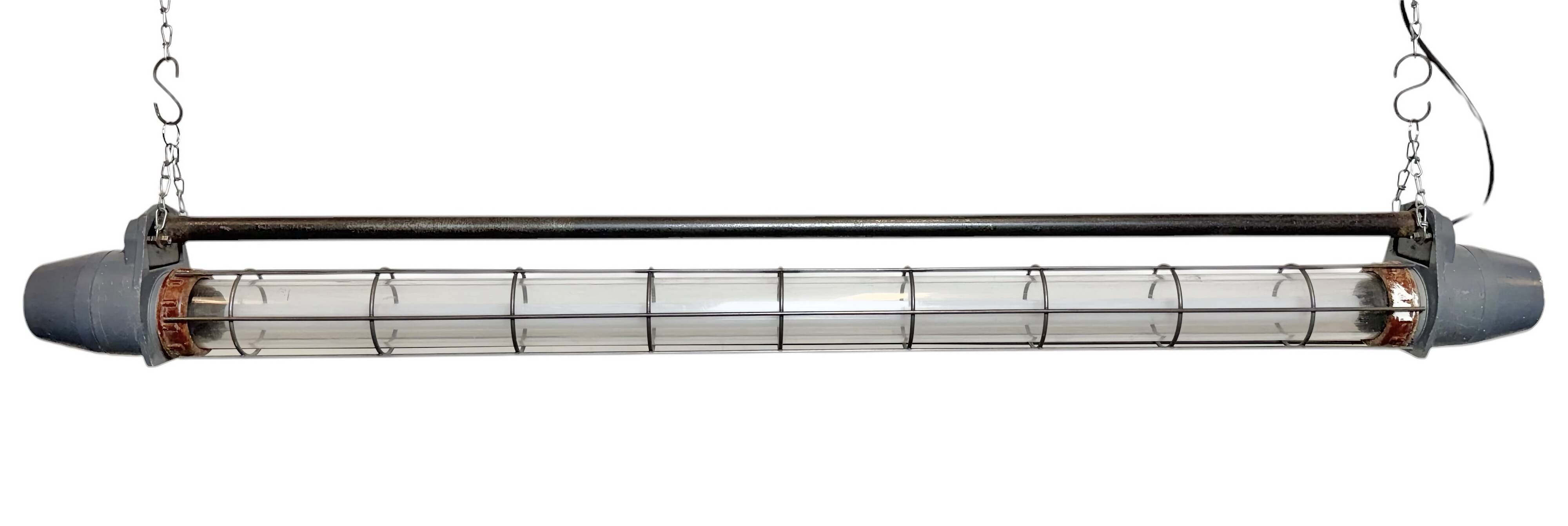 Large Grey Soviet Industrial Hanging Tube Light, 1970s
