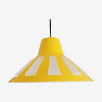 Lampe pendentif jaune en plastique années 80