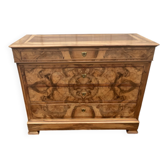 Commode Française Louis Philippe Époque Fin 19ème Ronce De Noyer