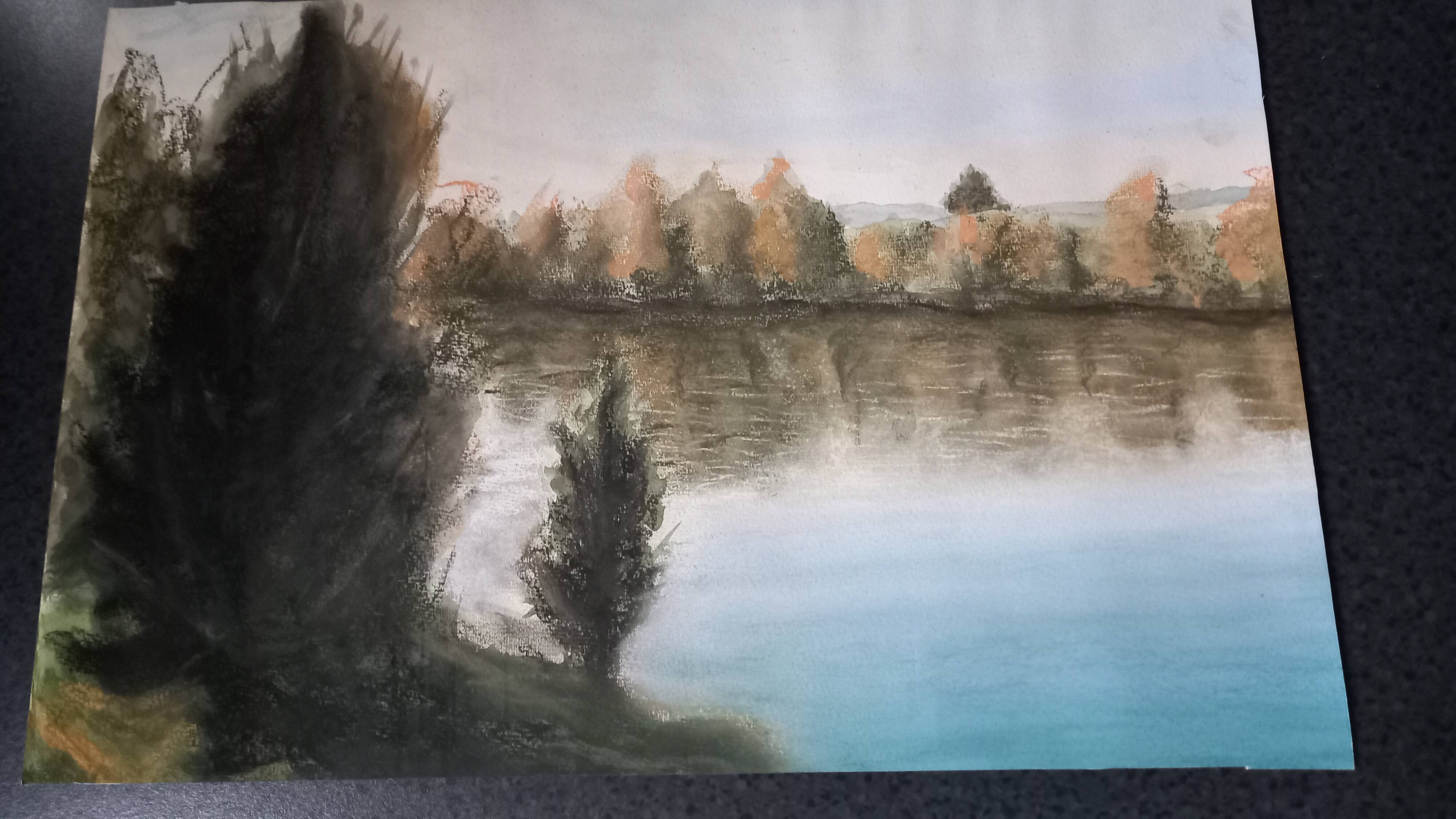 Pastel landscape "The banks of the Seine in autumn"