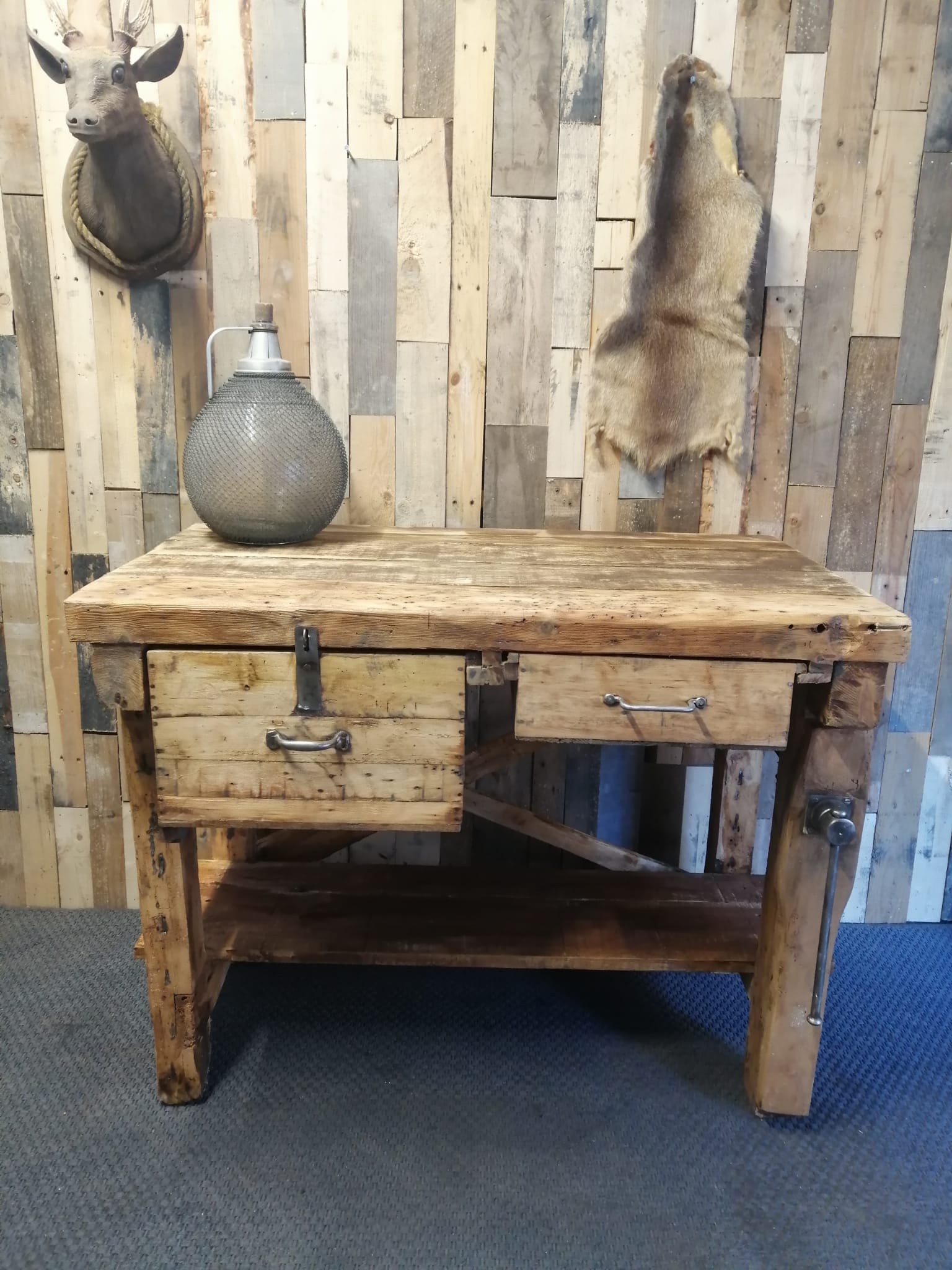Old wooden workbench of shoemaker carpenter of the 50s