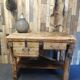 Old wooden workbench of shoemaker carpenter of the 50s