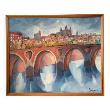 Pont Neuf, Toulouse, oil on canvas signed Sprova