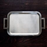 Vintage rectangular tray in shiny silver-plated metal.