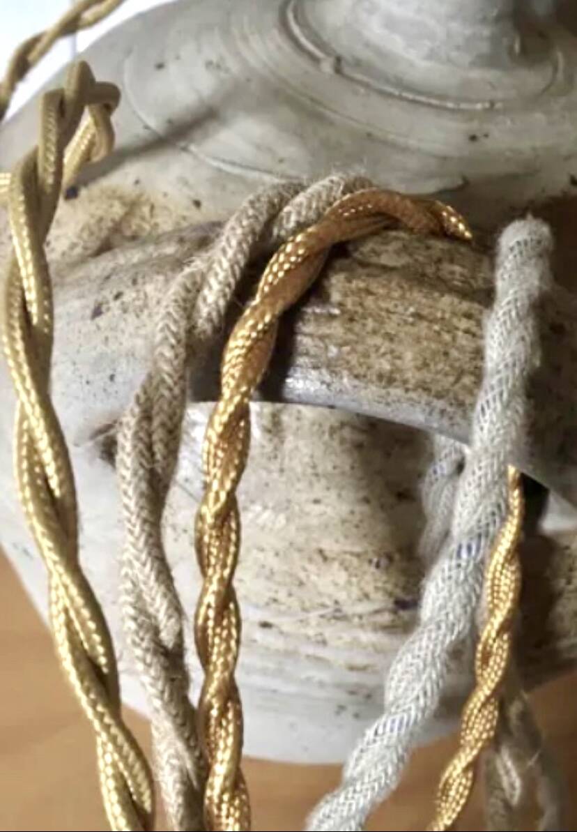 Glass lamp, braided fabric cable, new lampshade