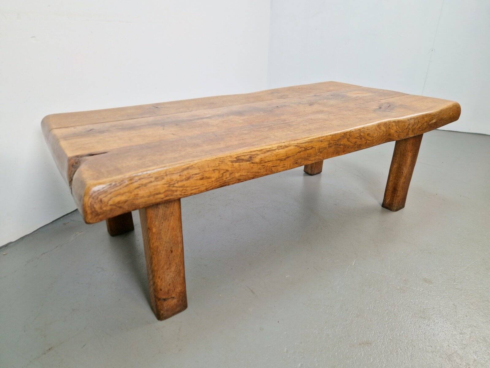 Mid-Century Brutalist Coffee Table in Oak, Spain, 1960s
