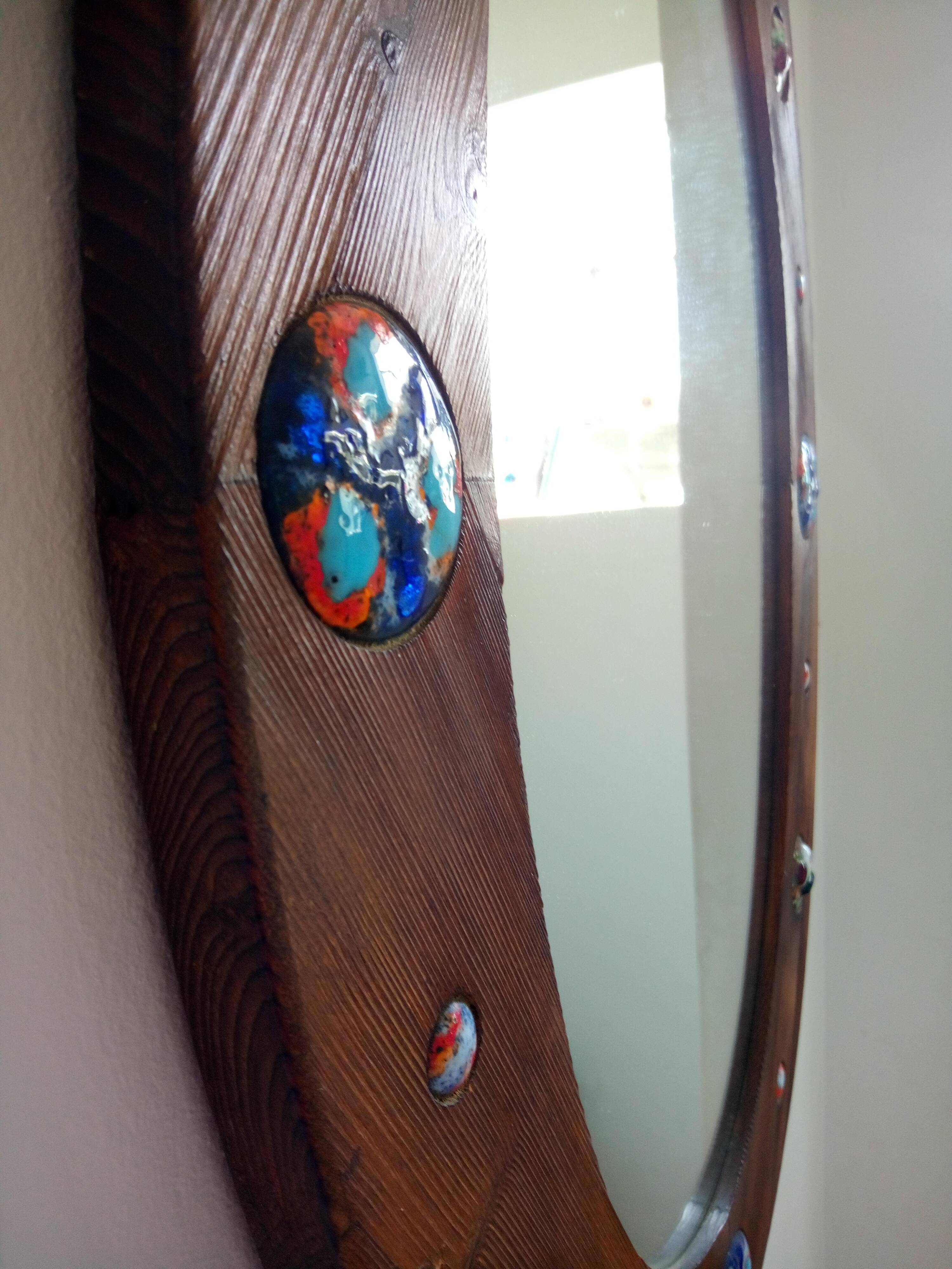 Capo Esmaltes vintage mirror 1960 wood and enamel