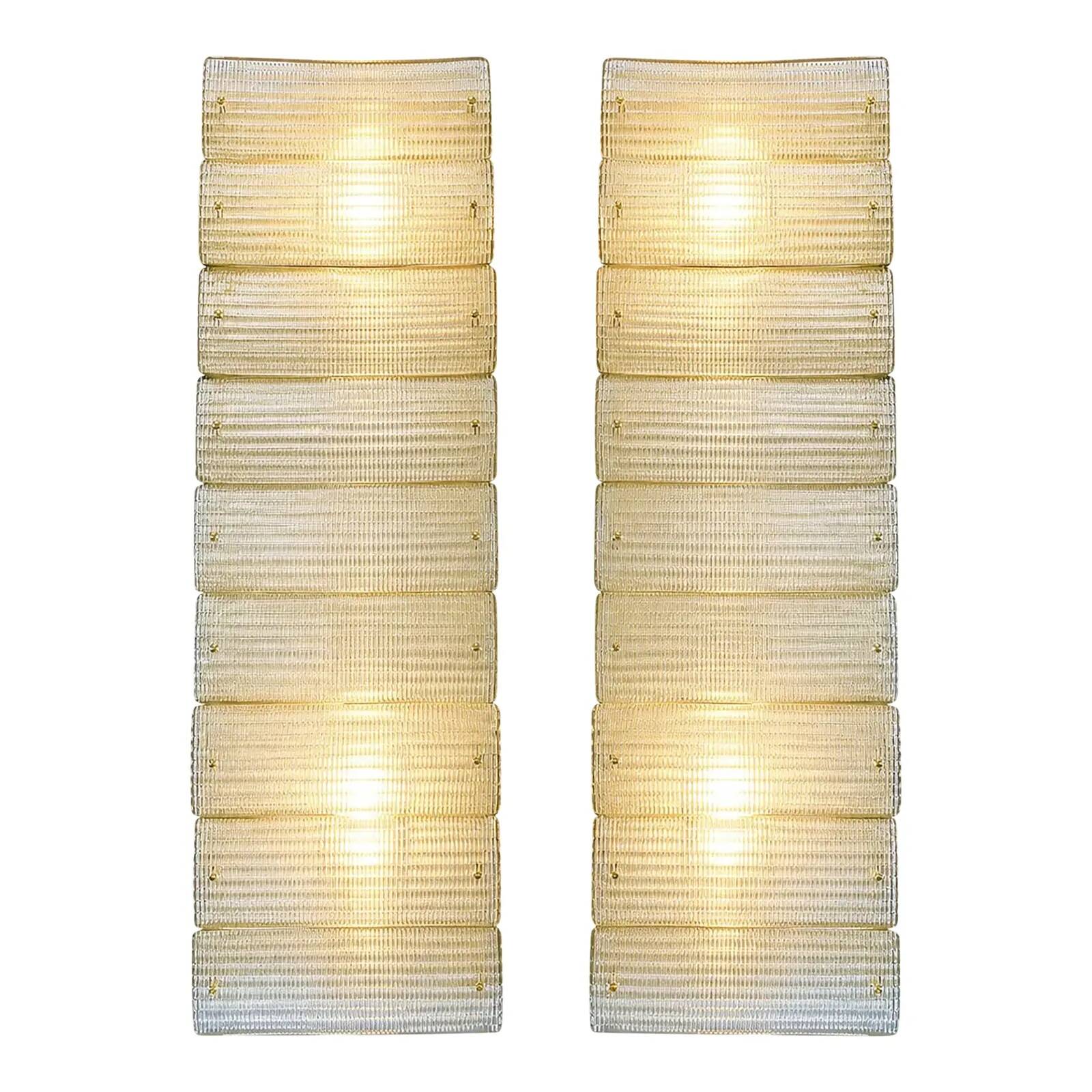 Elegant Italian Diamanté Murano Glass and Brass Flush Mount Wall Sconce