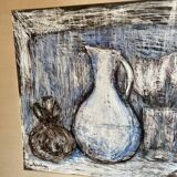 Still life modern gouache painting on paper signed and framed