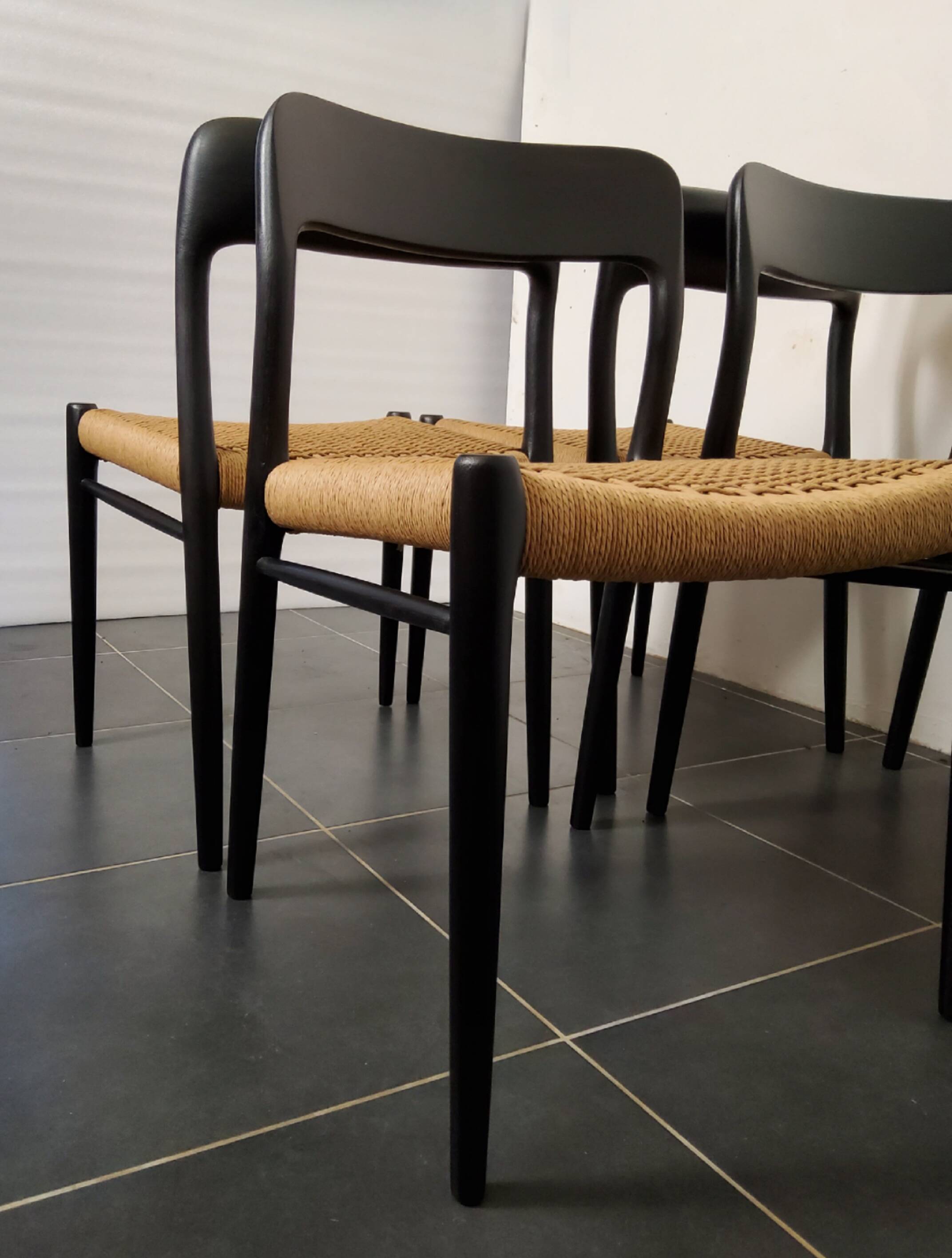 Niels Møller model 75 chair, black, Scandinavian, vintage 1960s.