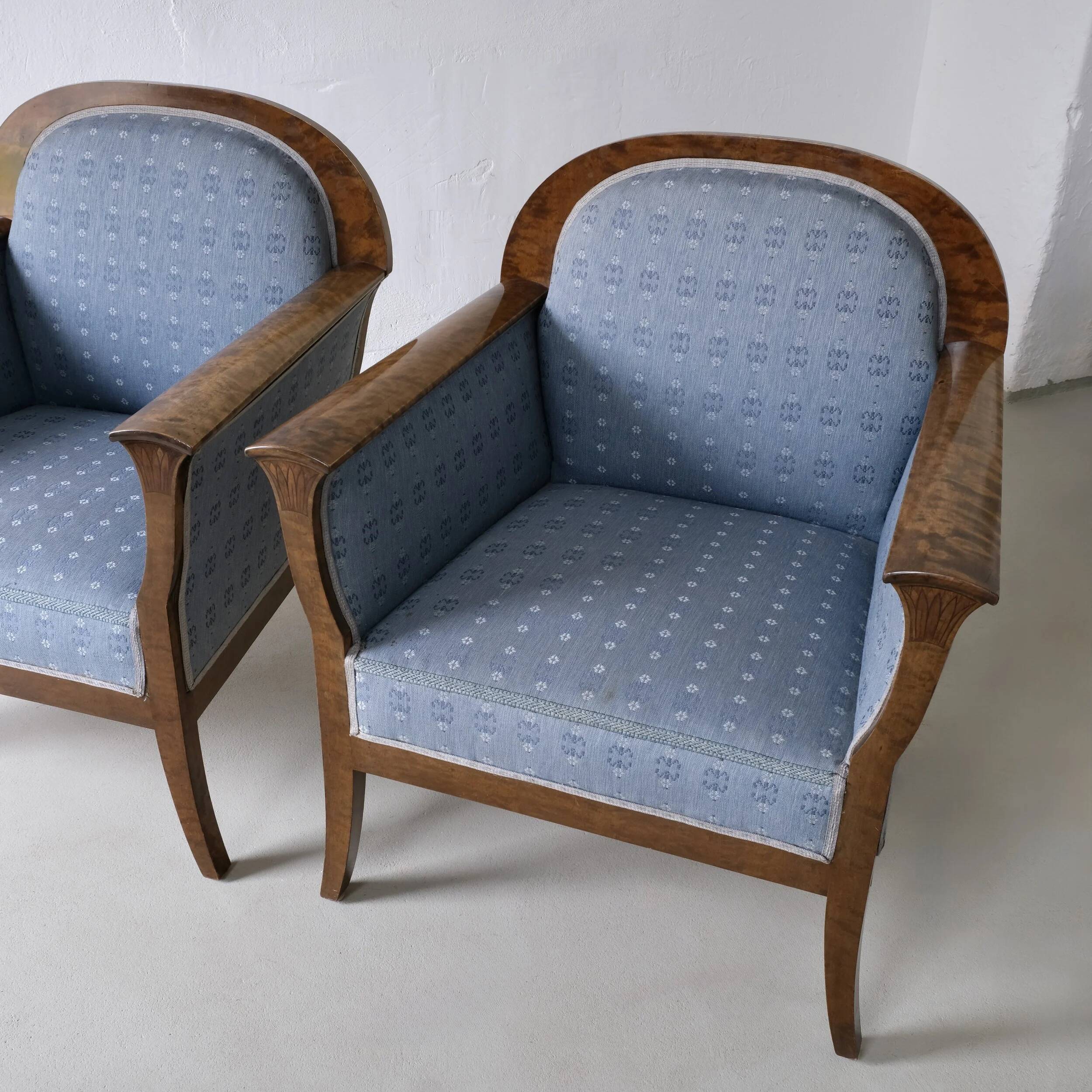 Chaises en satin de bouleau Biedermeier | Suède | ensemble de 2