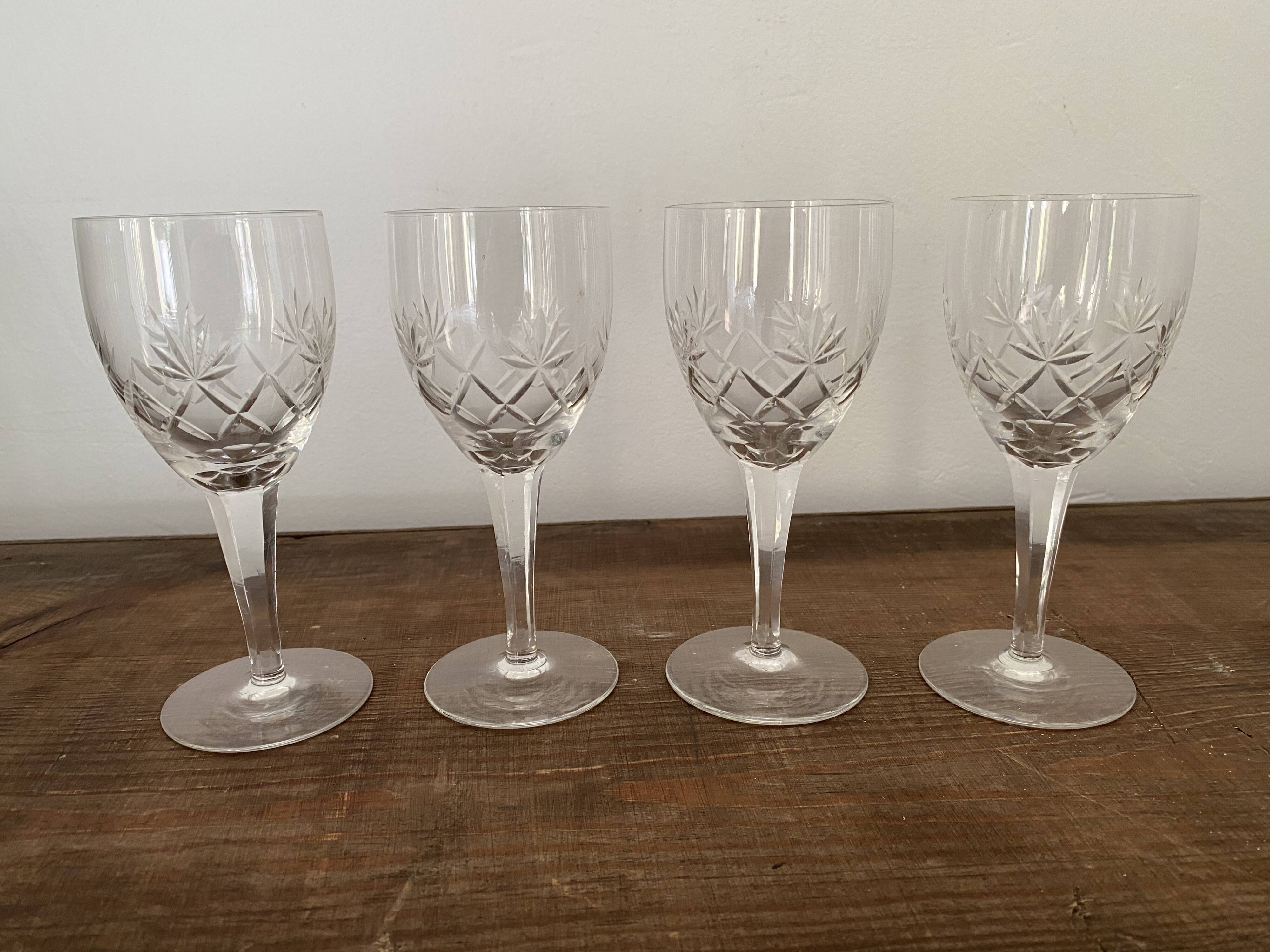 Verre à vin en cristal ciselé vintage 4 pièces
