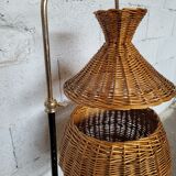 Wicker floor lamp in the shape of a basket 1950