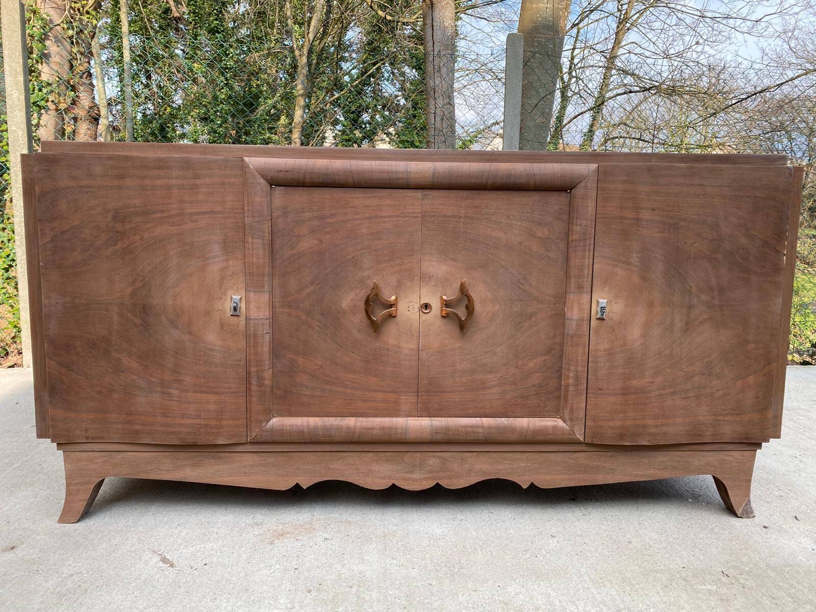 Art Deco sideboard with 4 doors, renovated in raw oak wood, 200cm