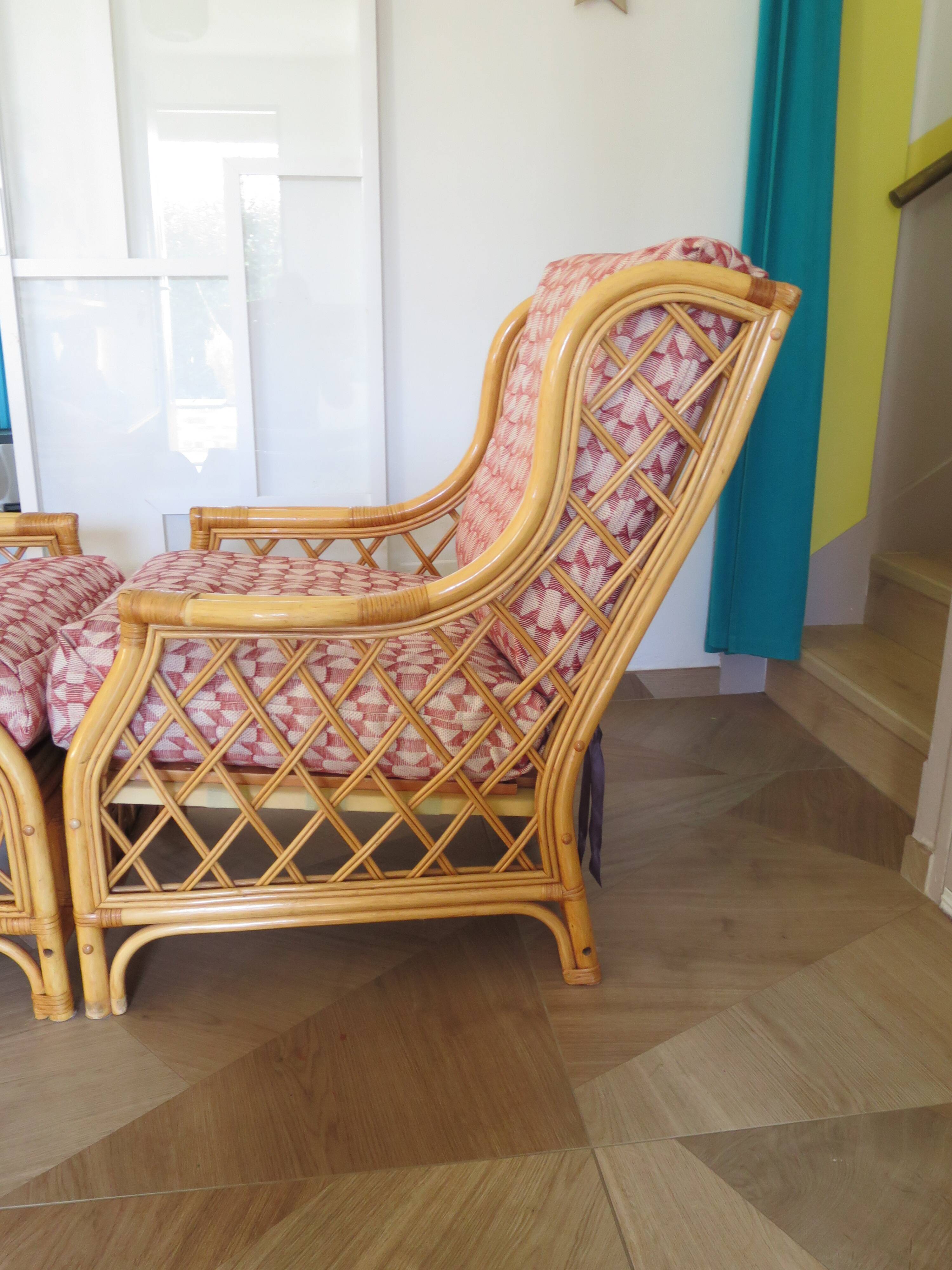 Vintage - Set of 2 woven rattan, bamboo and wood armchairs - Natural colour - 1980s