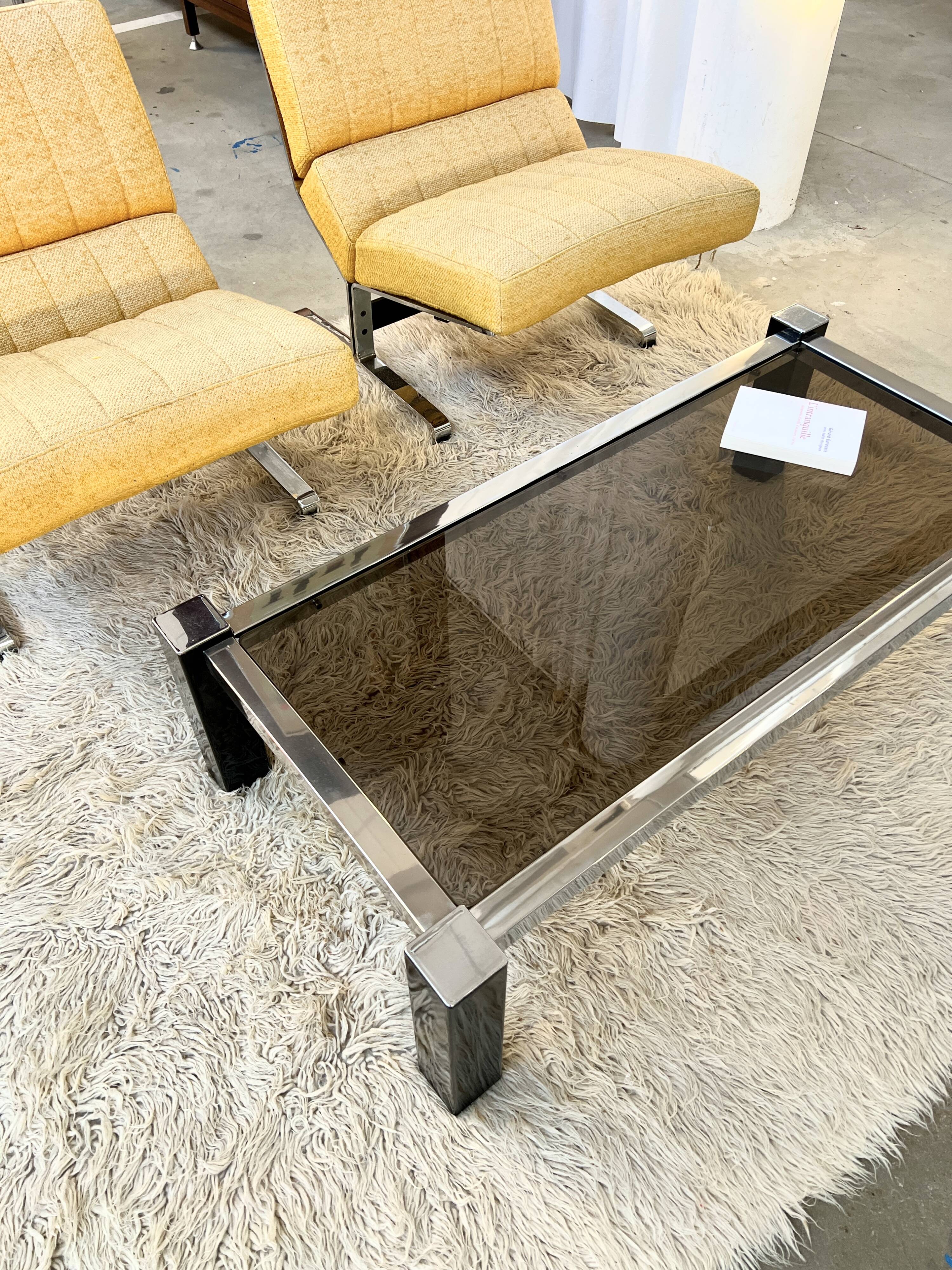 Black & Chrome Design Coffee Table – Smoked Glass