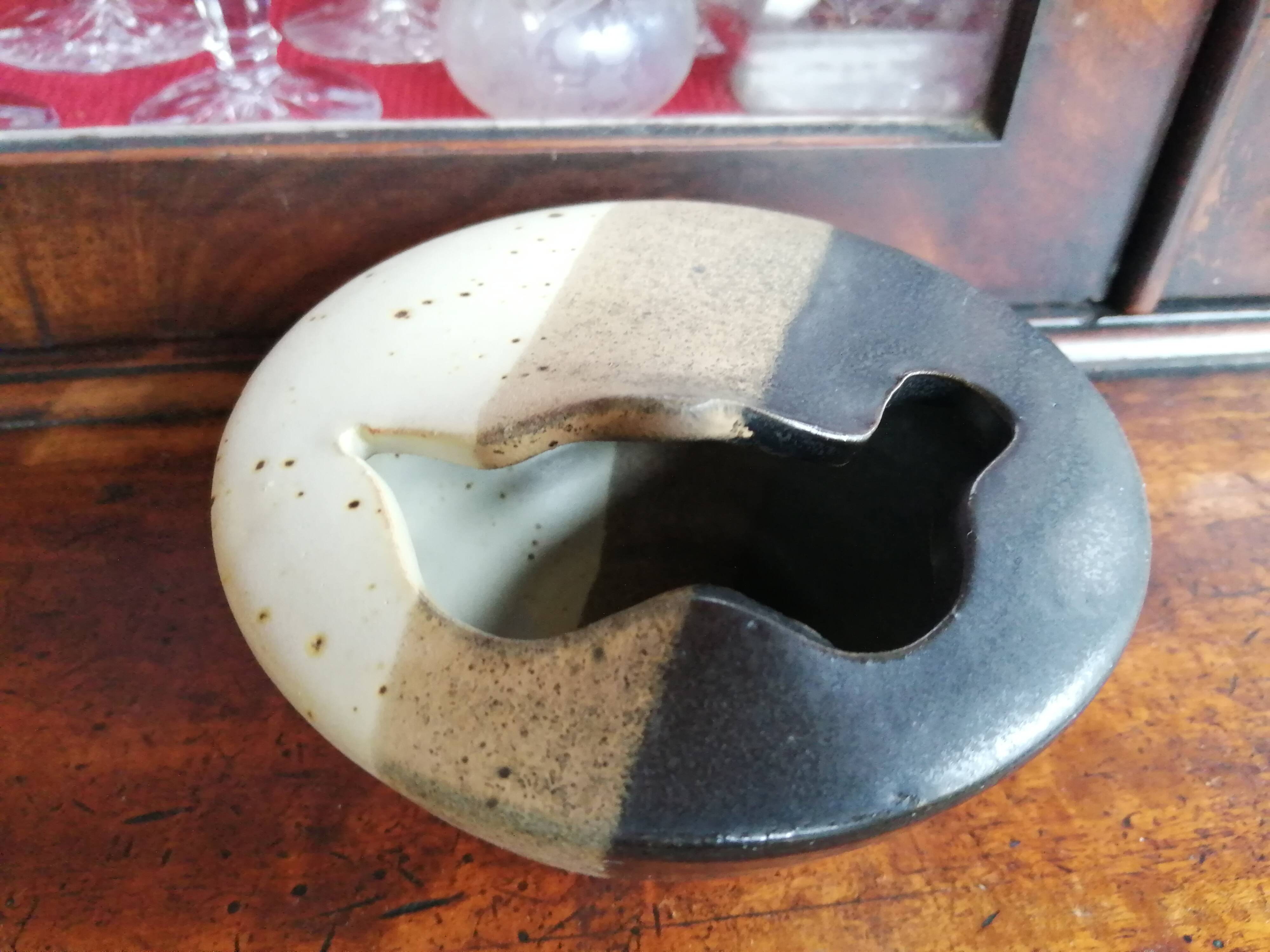 Vase flower frog, stoneware Puisaye signed Jean Cacheleux, 80's design