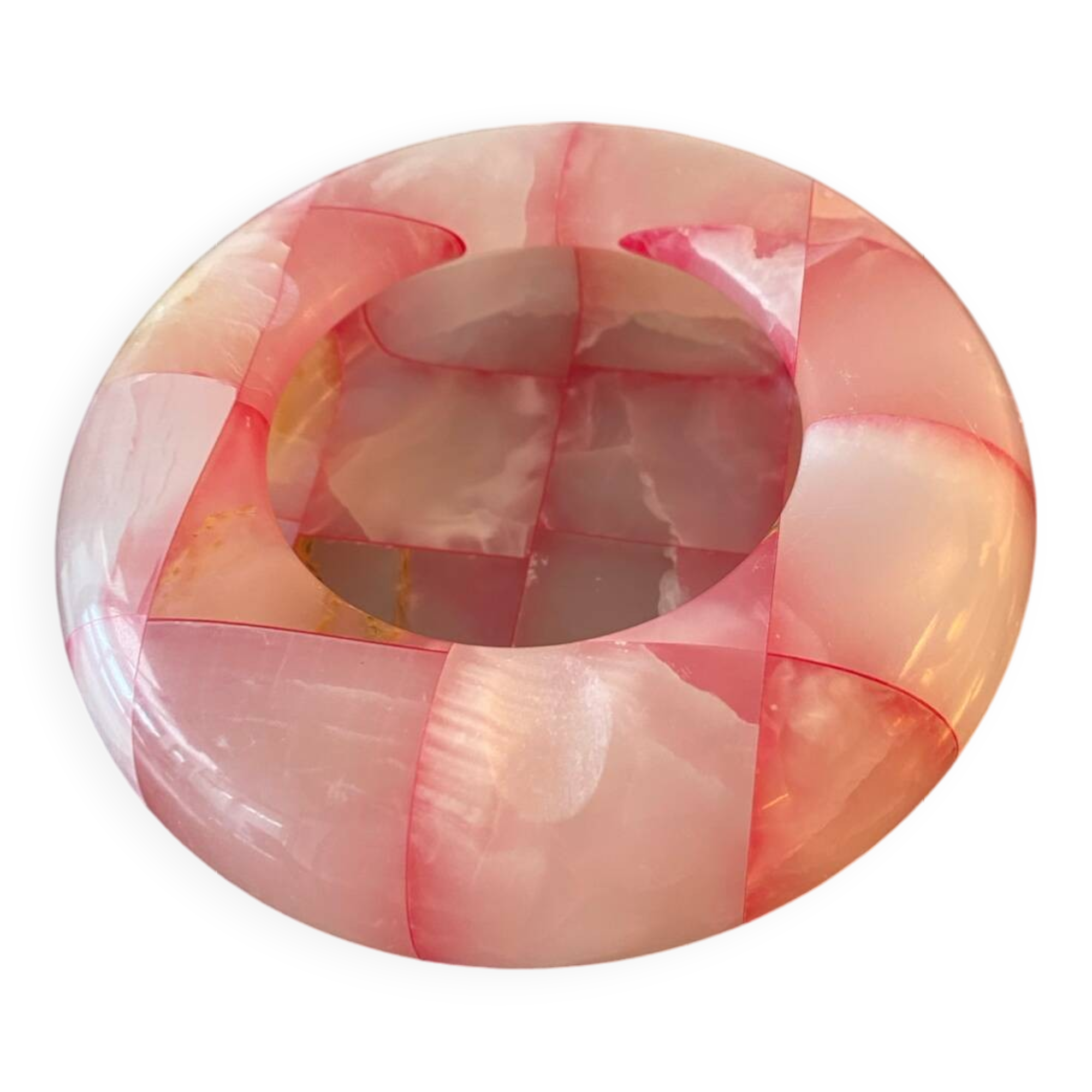 Pink and white onyx ashtray
