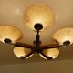 Large Art Deco pendant light in wood and glass, 1930s