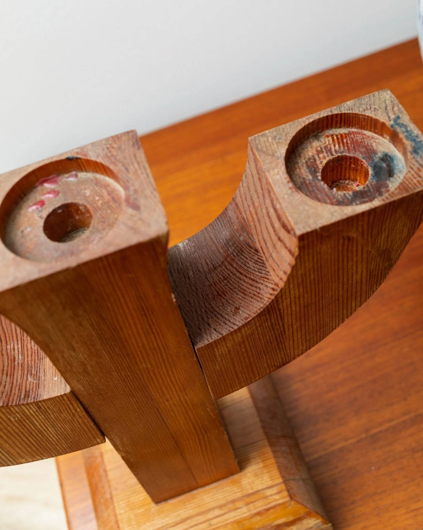 Bois Wood Candle Holder, Solid Wood, Made in Italy, Mid-Century 1950s Three-Arm Silhouette