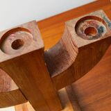 Bois Wood Candle Holder, Solid Wood, Made in Italy, Mid-Century 1950s Three-Arm Silhouette