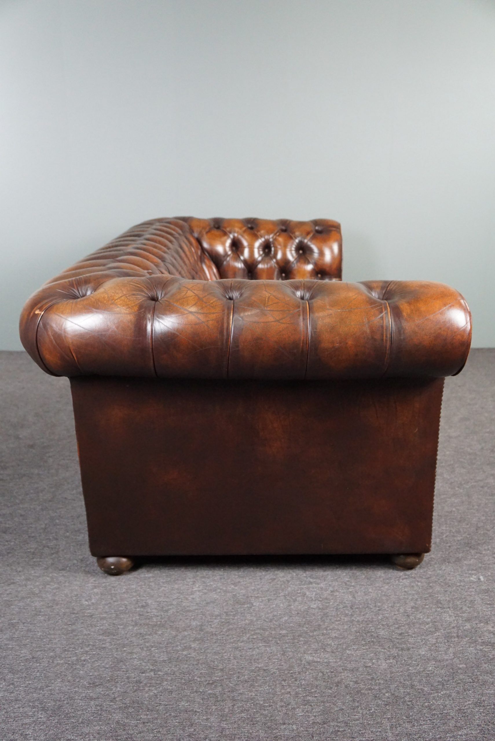 Chesterfield sofa in old cowhide 2.5 seats