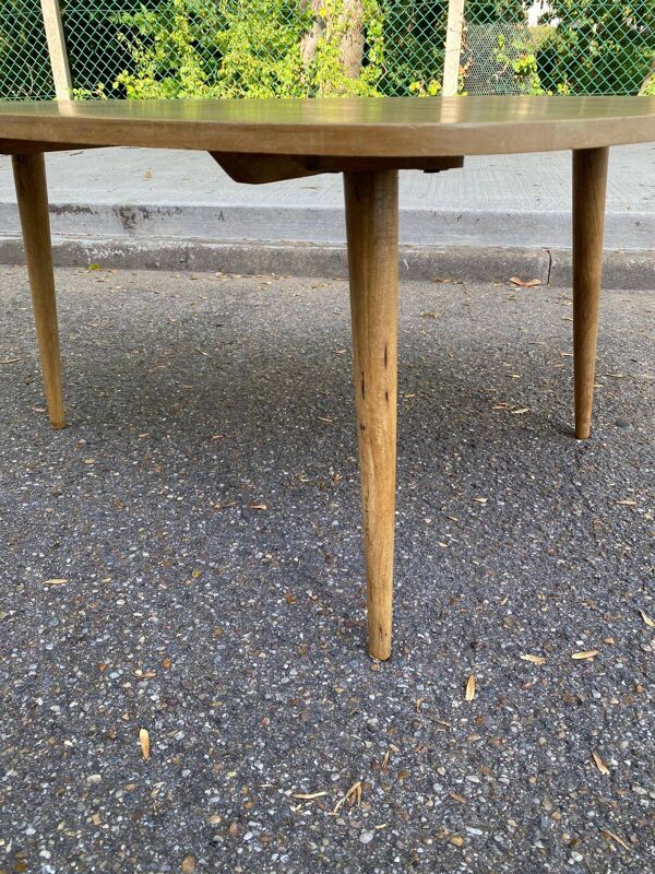 Table basse scandinave forme galet / haricot en bois massif clair des année