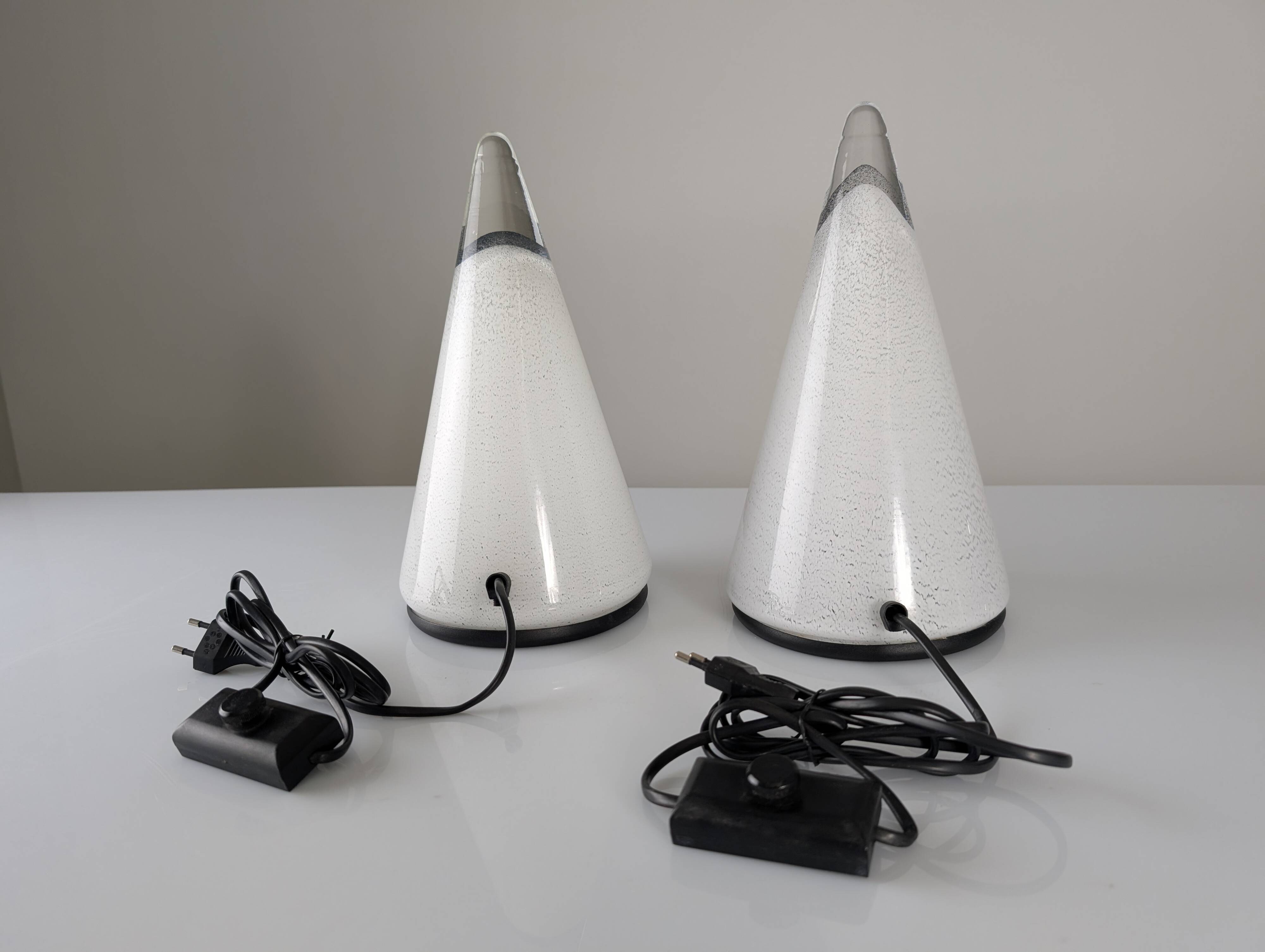 Pair of Italian Murano Glass Cone Table Lamps 1980s