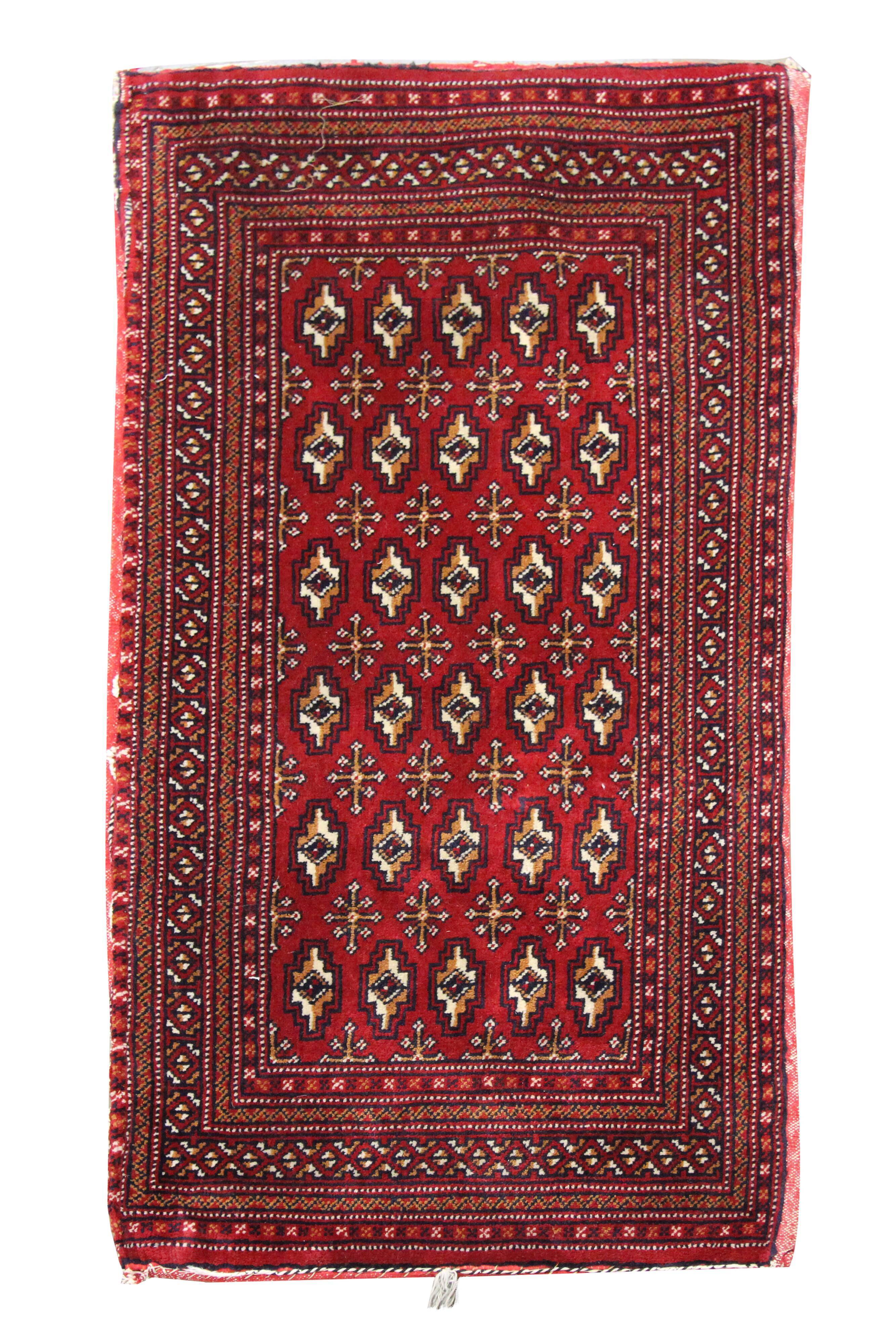 Vintage persian rug handmade poshti motif pattern wool area rug- 67x138cm