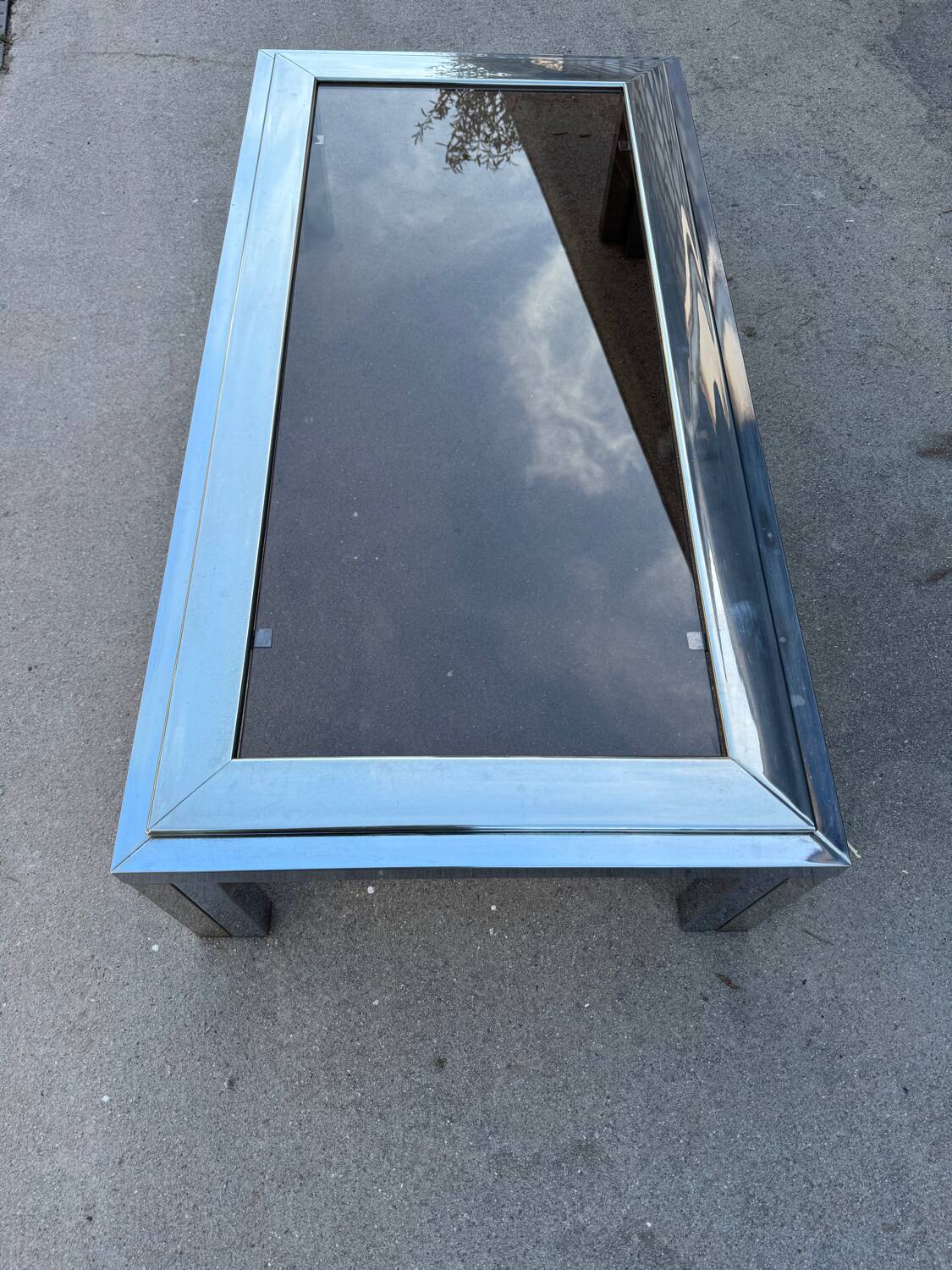1970s smoked glass chrome coffee table