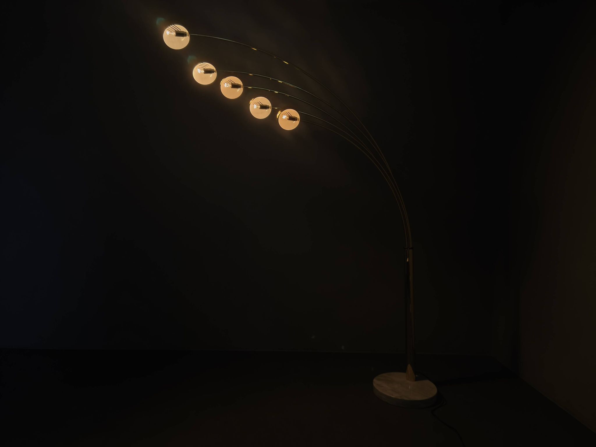 Danish Arc Floor Lamp by Bilka Brass Marble, 1970s