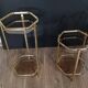 Pair of Stools / Hexagonal Side Tables – Brass & Smoked Glass – 70